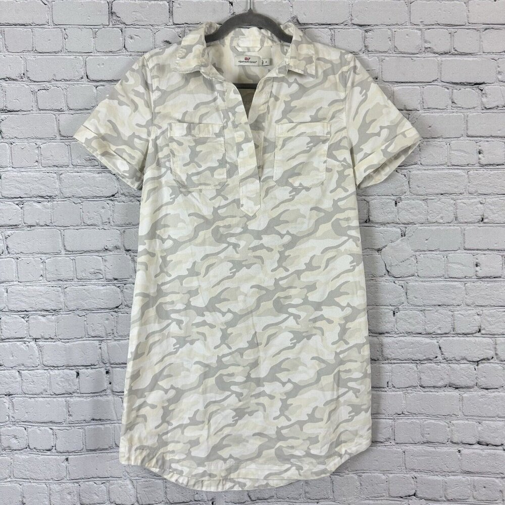 Vineyard Vines White and Light Gray Camo Shift Dress